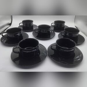 Mikasa Galleria Opus Black Calla Lily Coffee Cup and Saucer Set Of 7